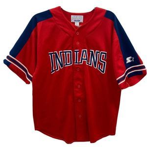 MENS STARTER CLEVELAND INDIANS JERSEY MENS SIZE LARGE EUC VINTAGE STYLE